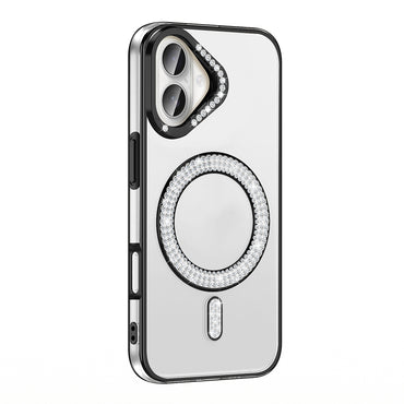 Apple iPhone 16 Plus Case Diamond Stone Design M-Safe Charging Feature Zore Caretta Silicone Cover Silver