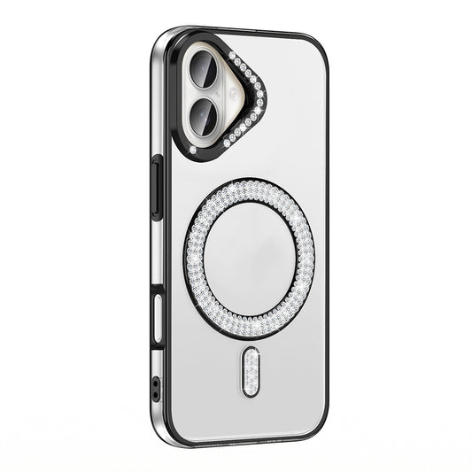 Apple iPhone 16 Plus Case Diamond Stone Design Zore Caretta Silicone Cover with M-Safe Charging Function Black