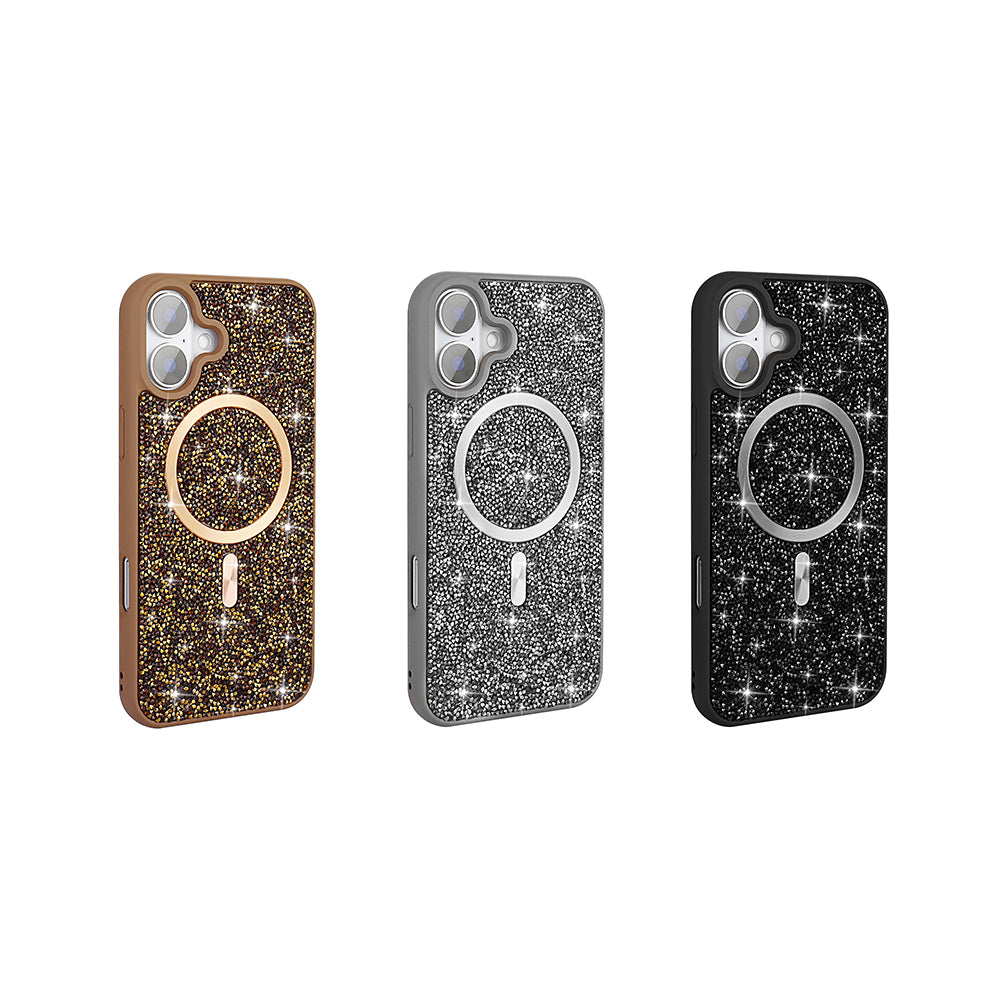 Apple iPhone 16 Plus Case Diamond Design M-Safe Charging Feature Zore Mosaic Silicone Cover Titanium-Gray