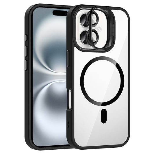 Apple iPhone 16 Plus Case with Stand and Camera Lens Gift Zore Etro Cover Black with M-Safe Charging Function