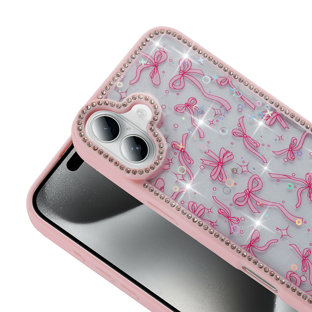 Apple iPhone 16 Plus Case Stone and Glitter Design Zore Azra Cover Pink