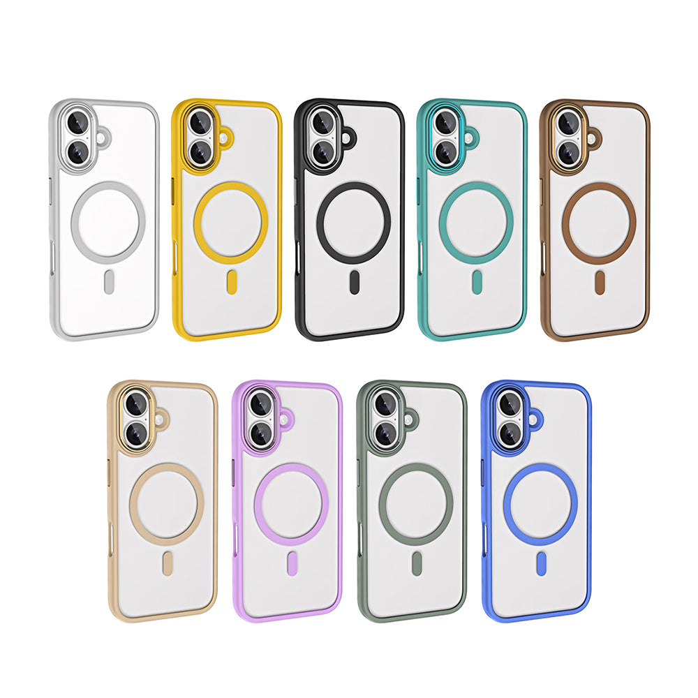 Apple iPhone 16 Plus Case Wireless Charging Zore Chrome M-safe Silicone Cover Gold