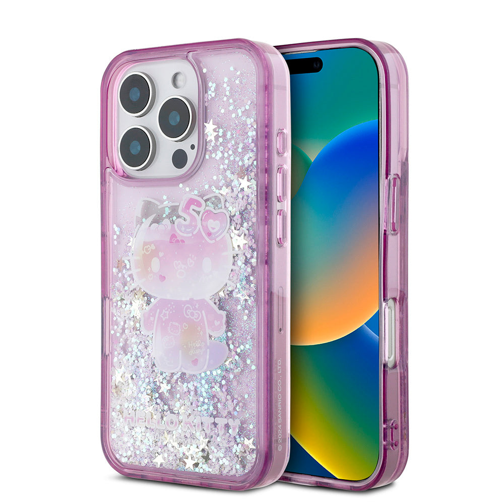 Apple iPhone 16 Pro Case Hello Kitty Original Licensed Liquid Silvery 50th Anniversary Party Cover Purple