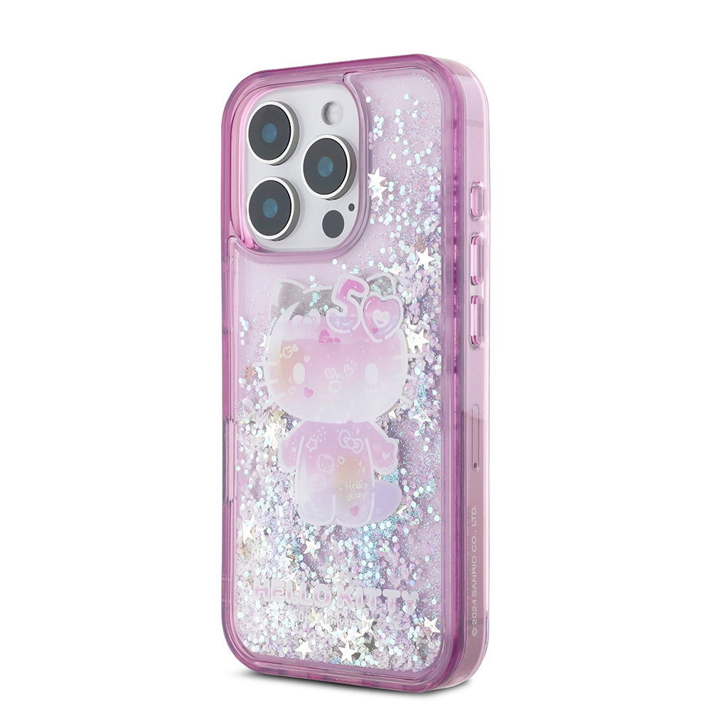 Apple iPhone 16 Pro Case Hello Kitty Original Licensed Liquid Silvery 50th Anniversary Party Cover Purple