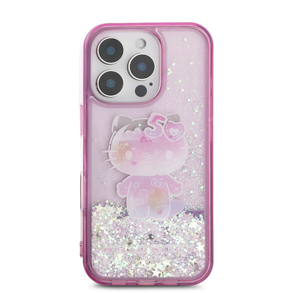 Apple iPhone 16 Pro Case Hello Kitty Original Licensed Liquid Silvery 50th Anniversary Party Cover Purple