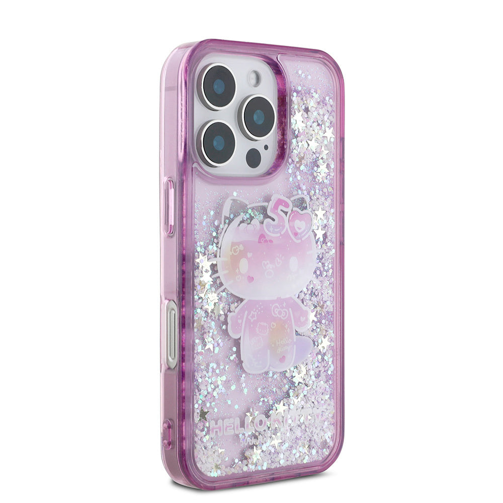 Apple iPhone 16 Pro Case Hello Kitty Original Licensed Liquid Silvery 50th Anniversary Party Cover Purple