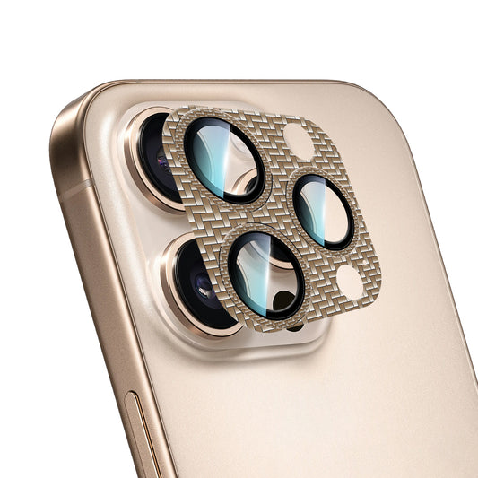 Apple iPhone 16 Pro CaseWorld Carbon Fiber Series Anti-Reflective Ultra Clear Full Camera Lens Protector Gold