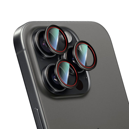 Apple iPhone 16 Pro CaseWorld Carbon Fiber Series Anti-Reflective Ultra Clear Camera Lens Protector Black-Red