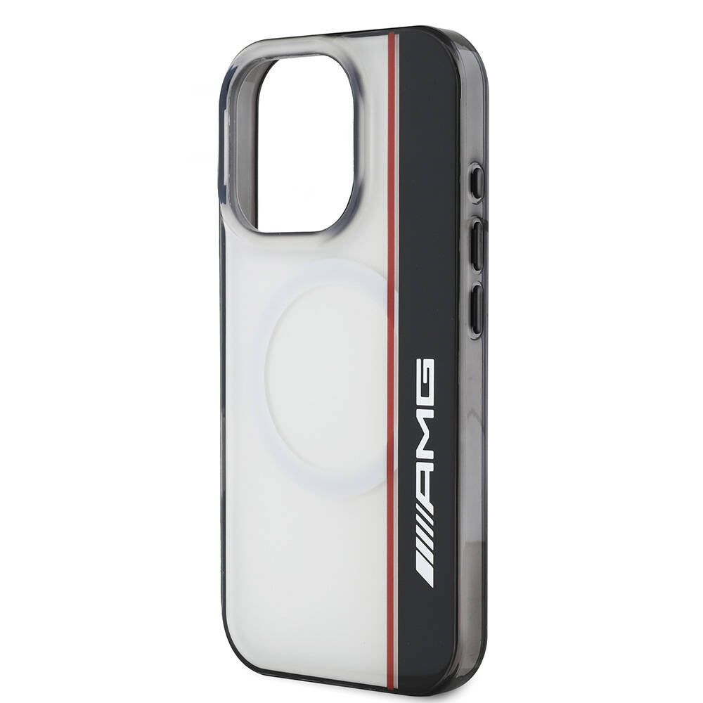 Apple iPhone 16 Pro Case AMG Original Licensed M-Safe Charging Feature IML Print Logo Double Layer Bow Lines Cover White