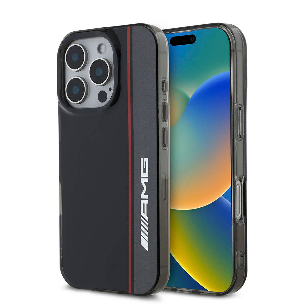 Apple iPhone 16 Pro Case AMG Original Licensed M-Safe Charging Feature IML Print Logo Double Layer Bow Lines Cover Black