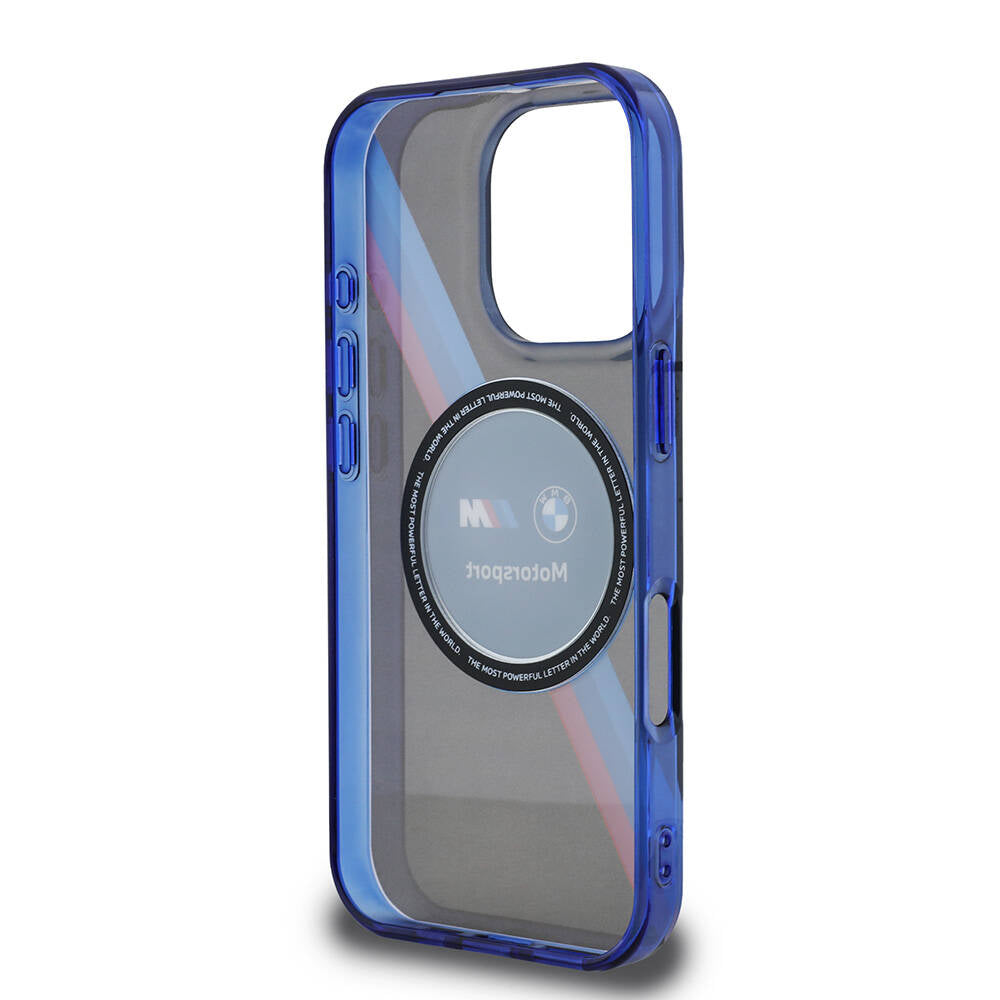 Apple iPhone 16 Pro Kılıf BMW Orjinal Lisanslı M-safe Şarj Özellikli M Logolu Üç Renk Çizgili Motorsport Circle Kapak Siyah