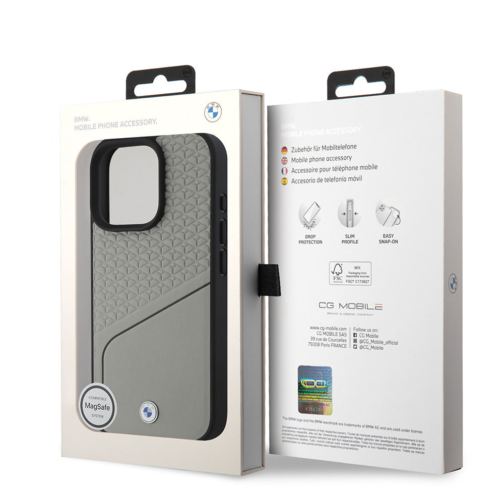 Apple iPhone 16 Pro Kılıf BMW Orjinal Lisanslı M-safe Şarj Özellikli Metal Logolu Dokulu ve Çizgili Deri Kapak Siyah