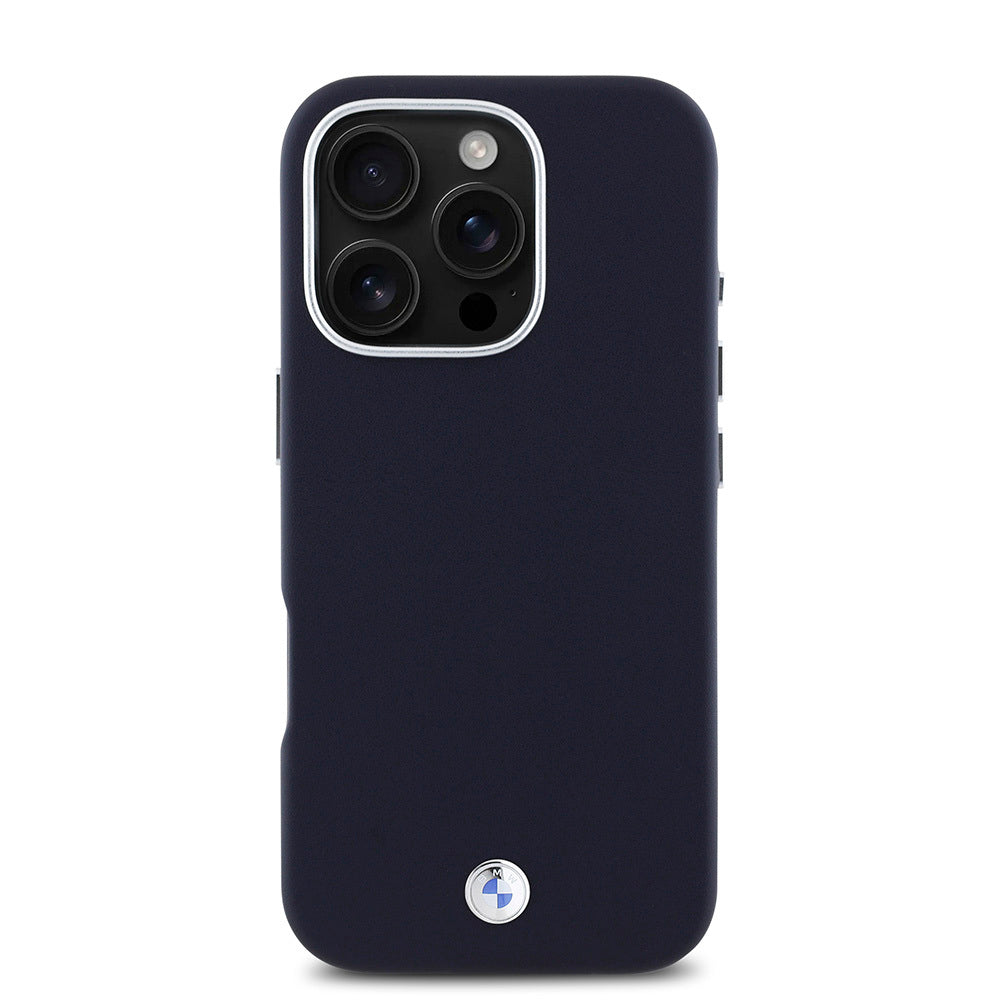 Apple iPhone 16 Pro Case BMW Original Licensed M-Safe Charging Feature Metal Logo Full Cover Leather Cover Black