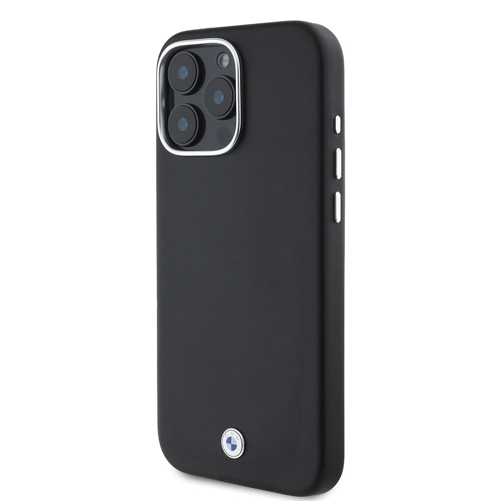 Apple iPhone 16 Pro Case BMW Original Licensed M-Safe Charging Feature Metal Logo Full Cover Leather Cover Black