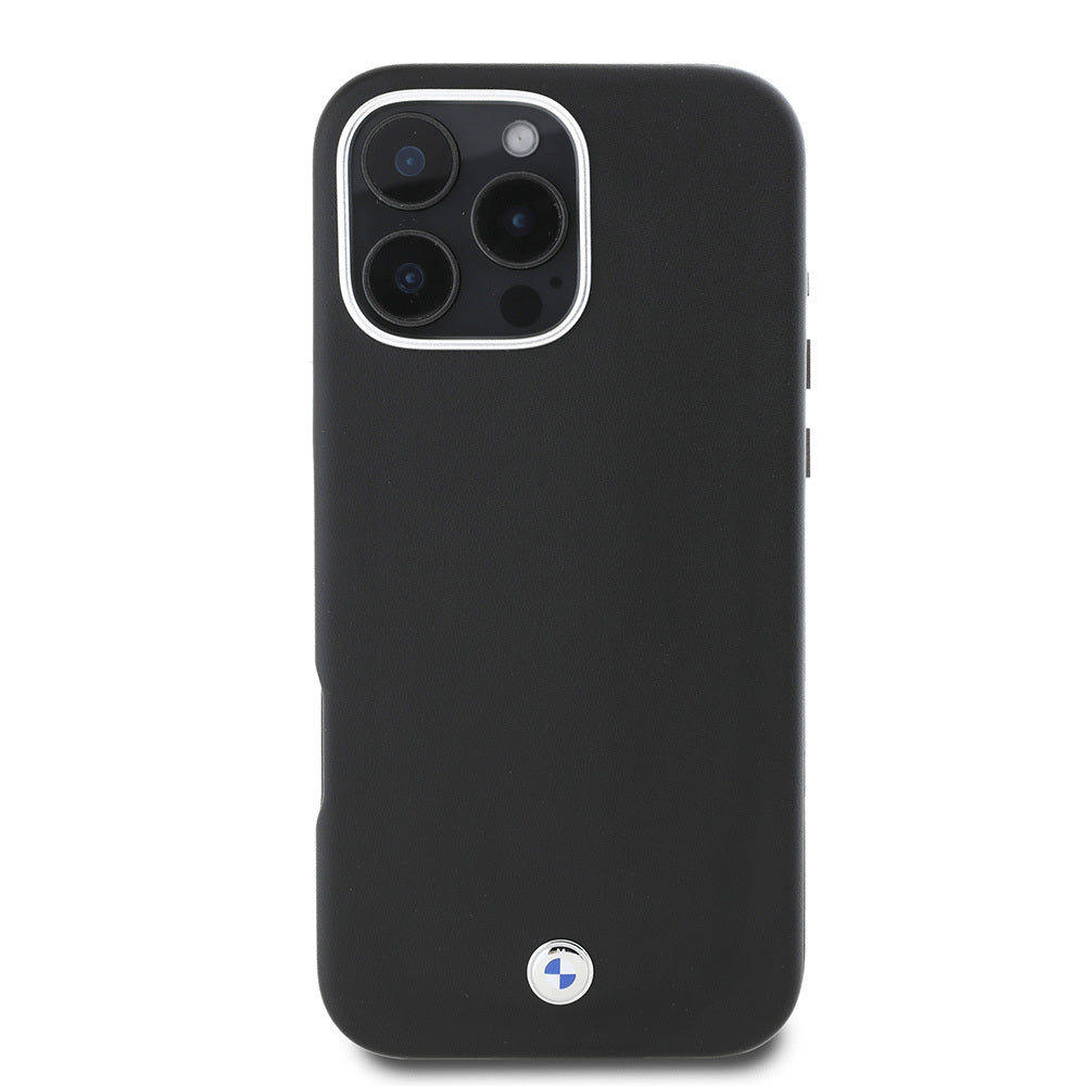 Apple iPhone 16 Pro Case BMW Original Licensed M-Safe Charging Feature Metal Logo Full Cover Leather Cover Navy Blue