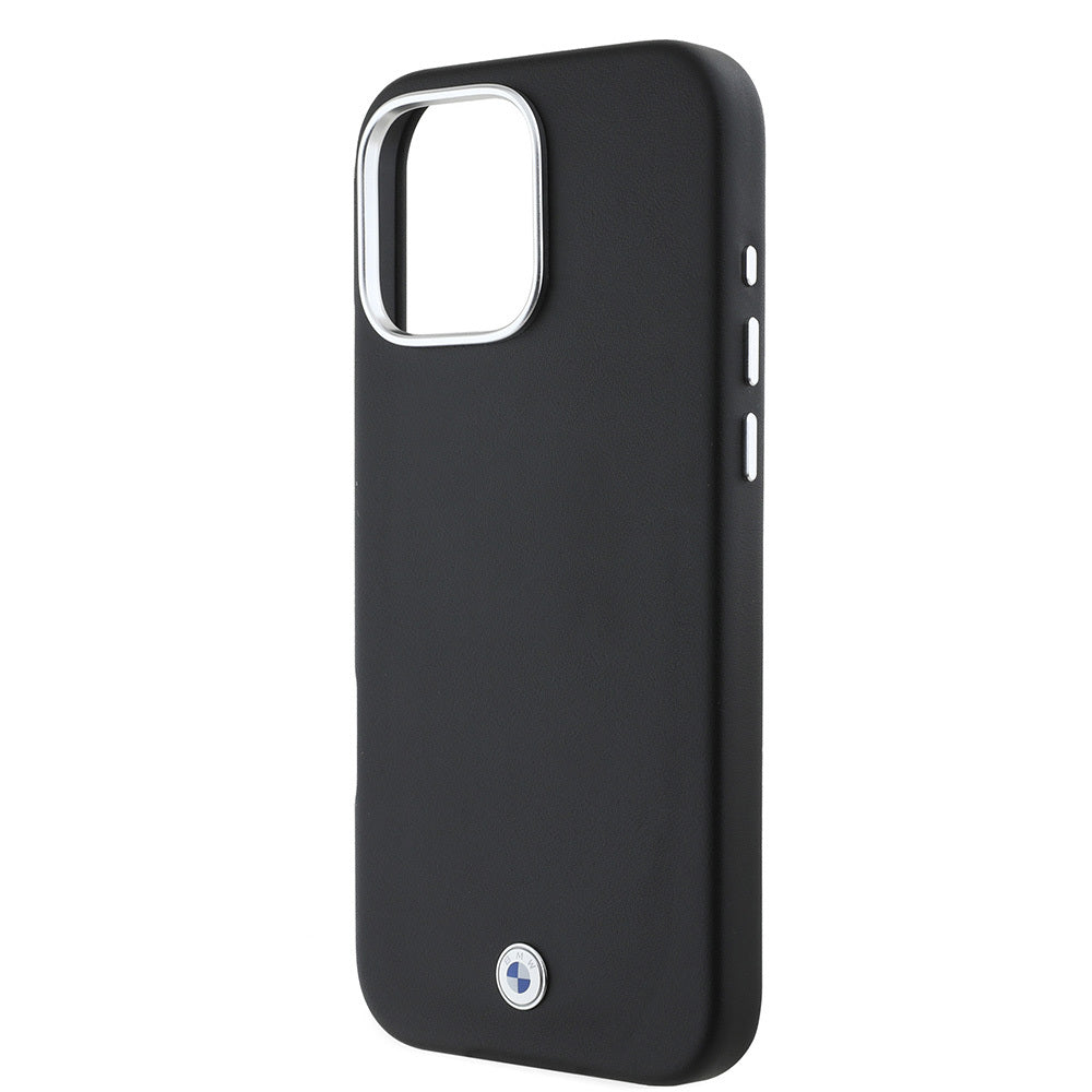 Apple iPhone 16 Pro Case BMW Original Licensed M-Safe Charging Feature Metal Logo Full Cover Leather Cover Navy Blue