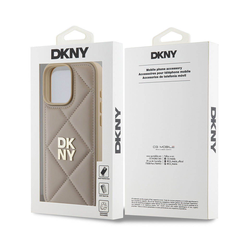 Apple iPhone 16 Pro Case DKNY Original Licensed Quilted Design Metal Logo Leather Cover Black