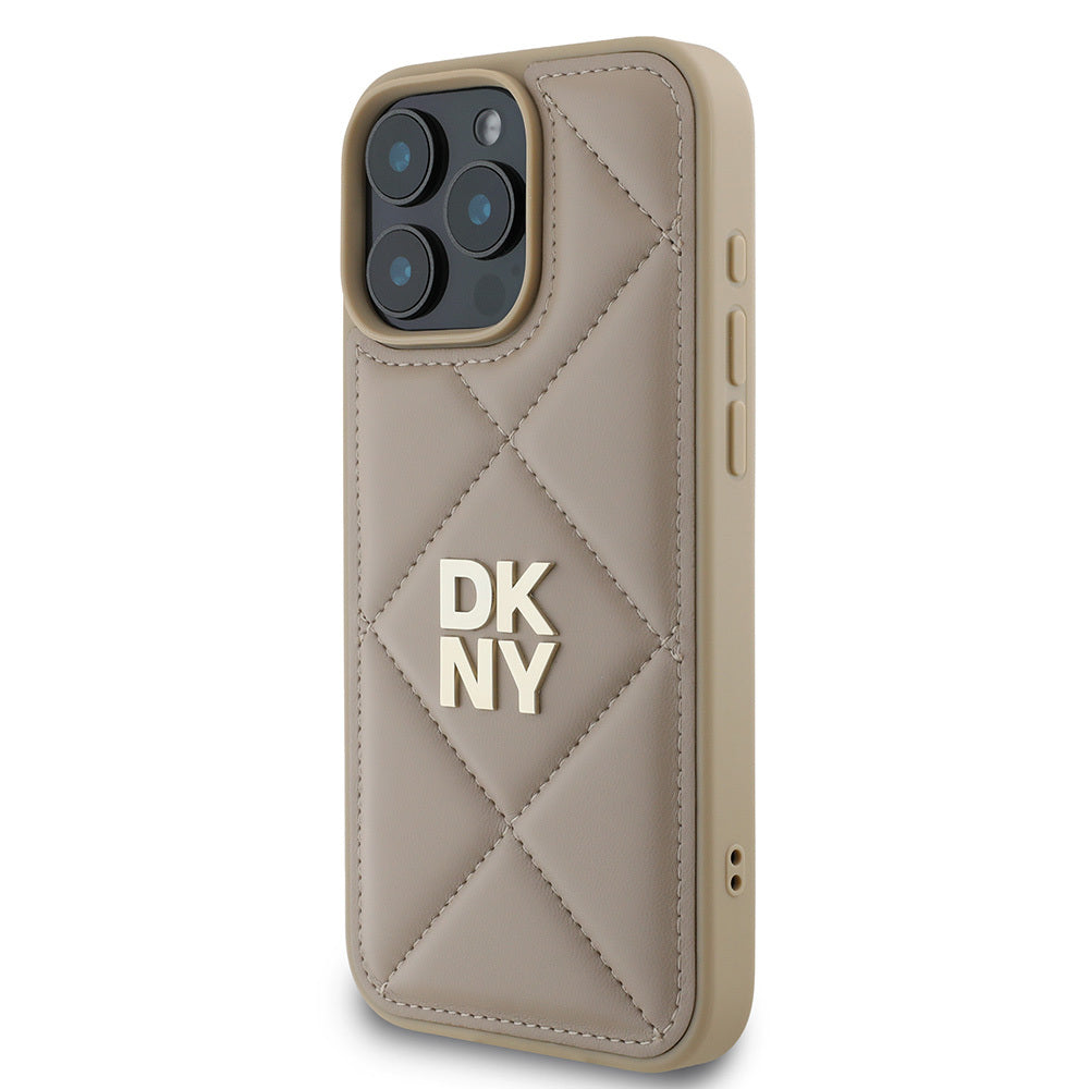 Apple iPhone 16 Pro Case DKNY Original Licensed Quilted Design Metal Logo Leather Cover Black