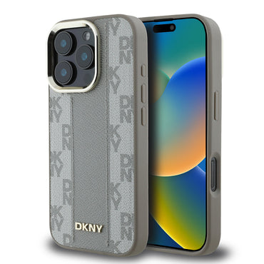 Apple iPhone 16 Pro Kılıf DKNY Orjinal Lisanslı M-safe Şarj Özellikli 3D Yazılı Checkered Pattern Kapak Siyah