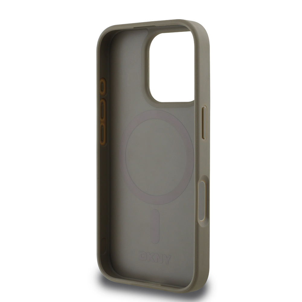 Apple iPhone 16 Pro Case DKNY Original Licensed M-safe Charging Feature 3D Printed Grid Pattern Cover Gray