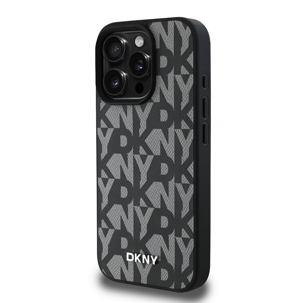 Apple iPhone 16 Pro Case DKNY Original Licensed M-safe Charging Feature 3D Printed Grid Pattern Cover Gray