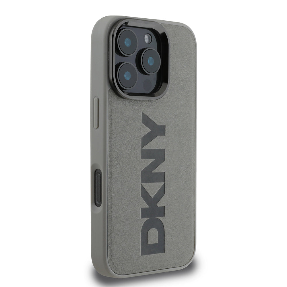 Apple iPhone 16 Pro Kılıf DKNY Orjinal Lisanslı M-safe Şarj Özellikli PU Deri Plain Kapak Gri