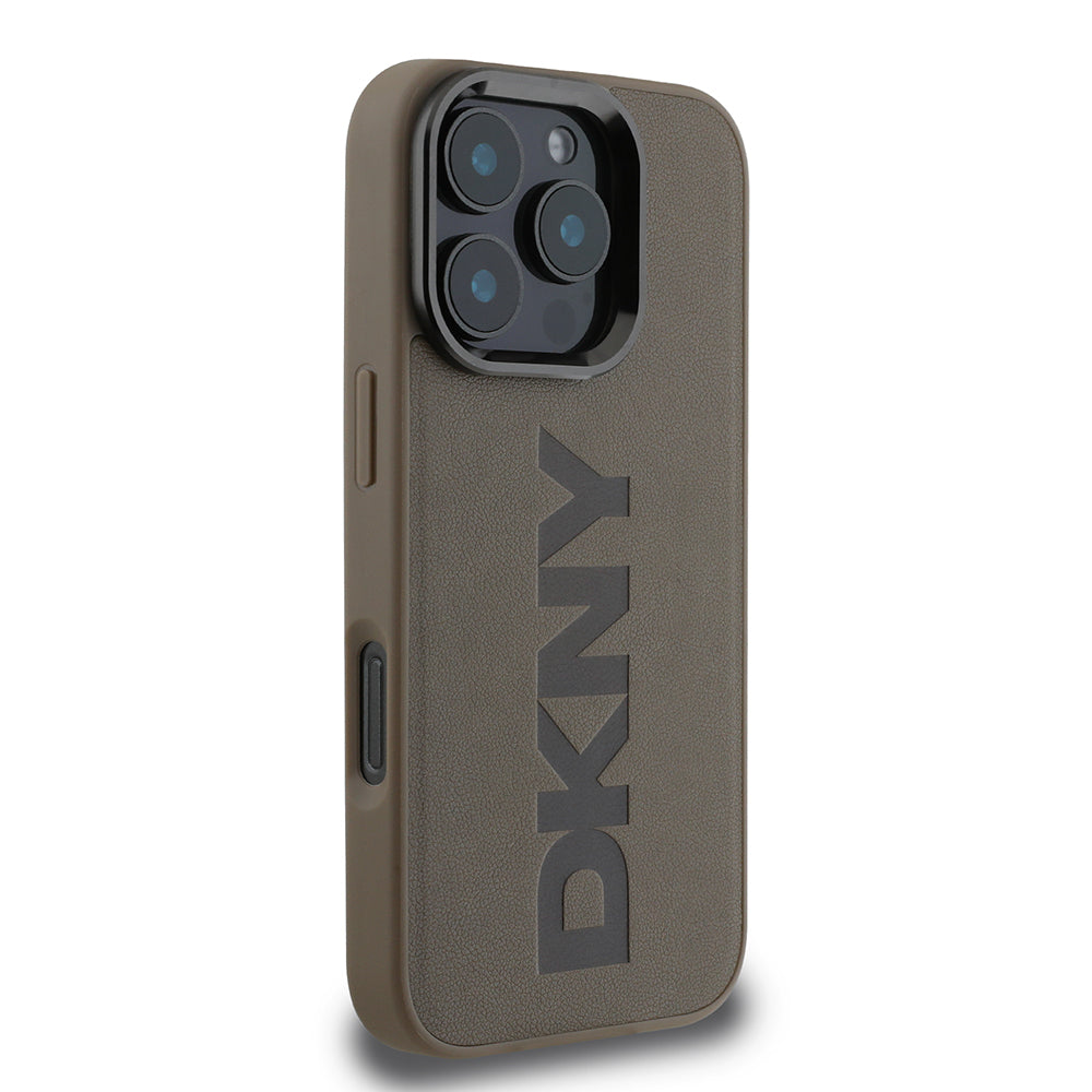Apple iPhone 16 Pro Kılıf DKNY Orjinal Lisanslı M-safe Şarj Özellikli PU Deri Plain Kapak Gri