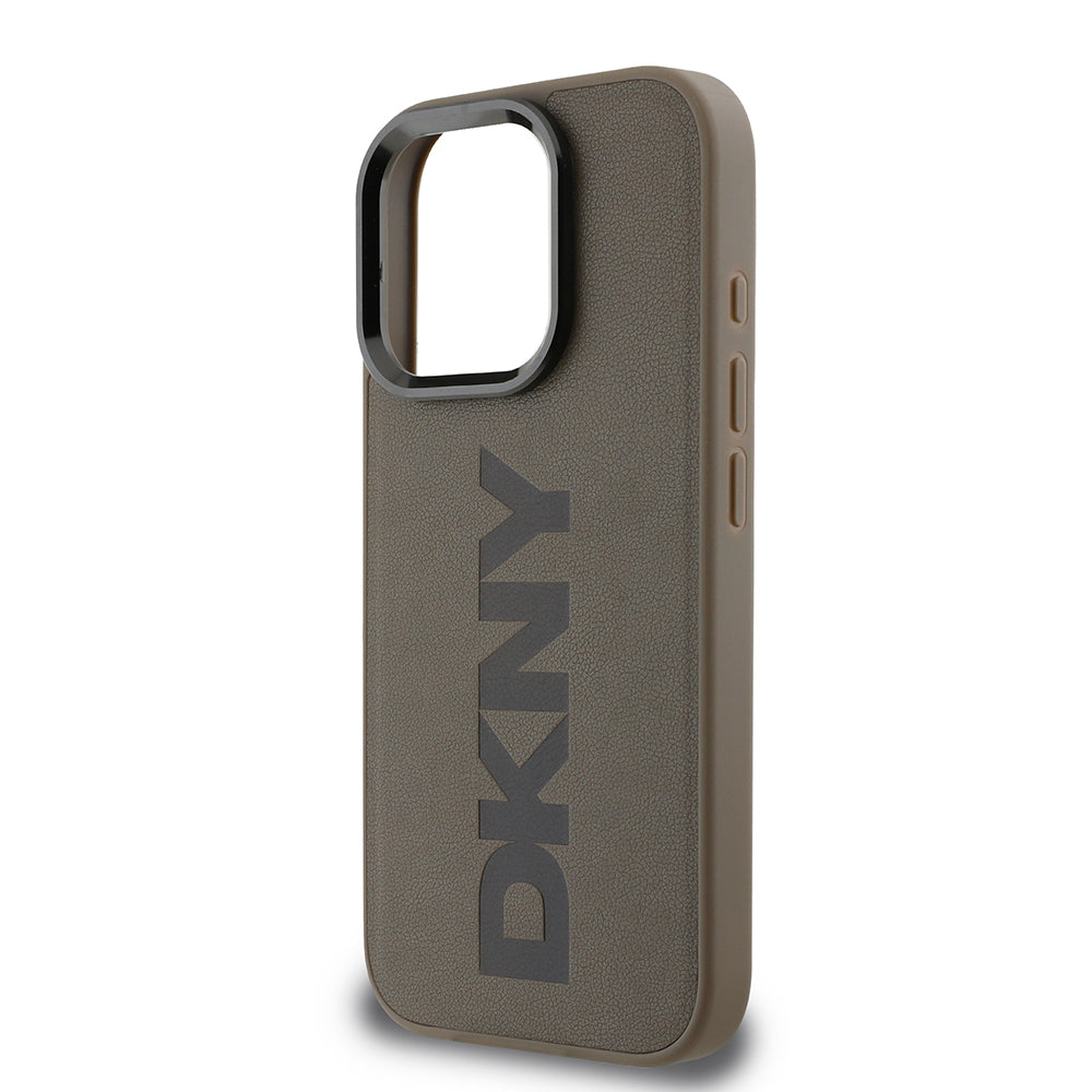 Apple iPhone 16 Pro Kılıf DKNY Orjinal Lisanslı M-safe Şarj Özellikli PU Deri Plain Kapak Kahverengi