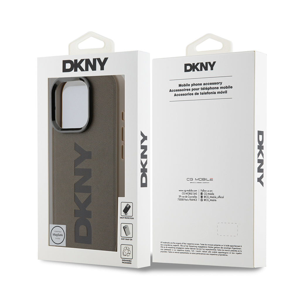 Apple iPhone 16 Pro Kılıf DKNY Orjinal Lisanslı M-safe Şarj Özellikli PU Deri Plain Kapak Gri