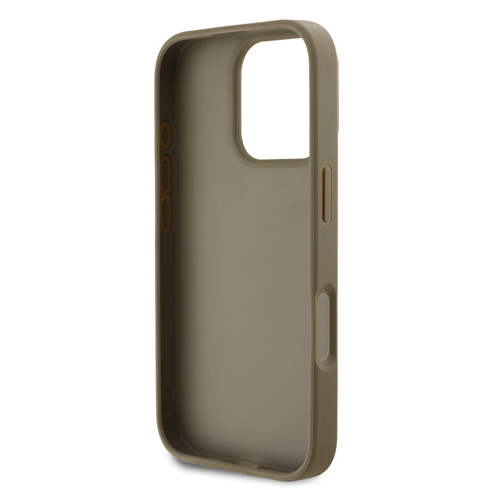 Apple iPhone 16 Pro Case DKNY Original Licensed Stoned DKNY Written Metallic Rhinestones PU Leather Cover Brown