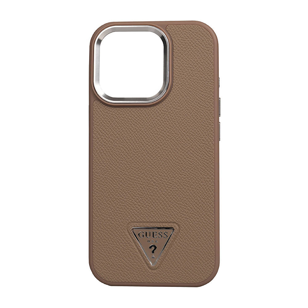 Apple iPhone 16 Pro Case Guess Original Licensed M-Safe Charging Feature Grained Triangle Cover Black