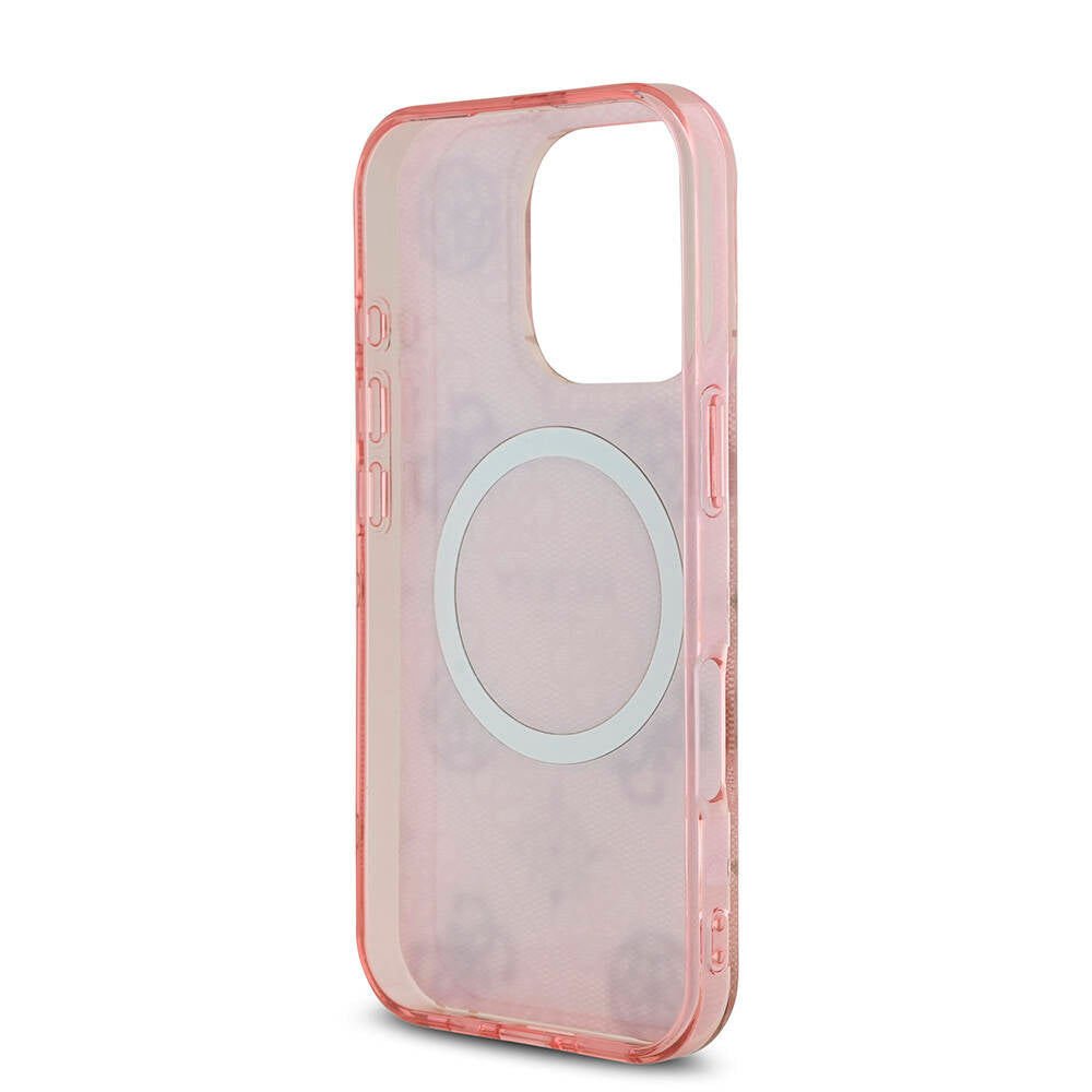 Apple iPhone 16 Pro Case Guess Original Licensed M-Safe Charging Feature IML Peony and 4G Patterned Classic Logo Cover Brown
