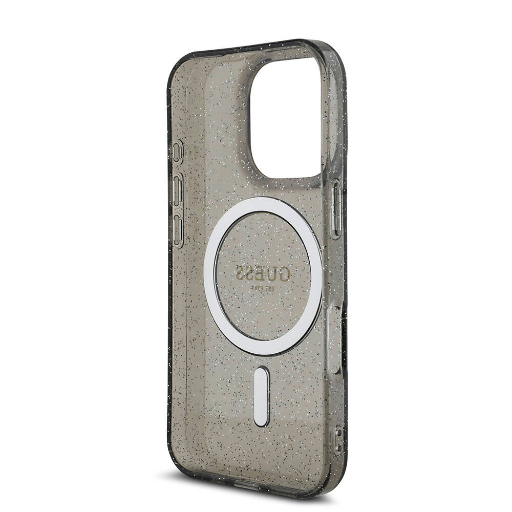 Apple iPhone 16 Pro Case Guess Original Licensed M-safe Charging Feature Glittery Silicone Pearl Bracelet Cover Transparent