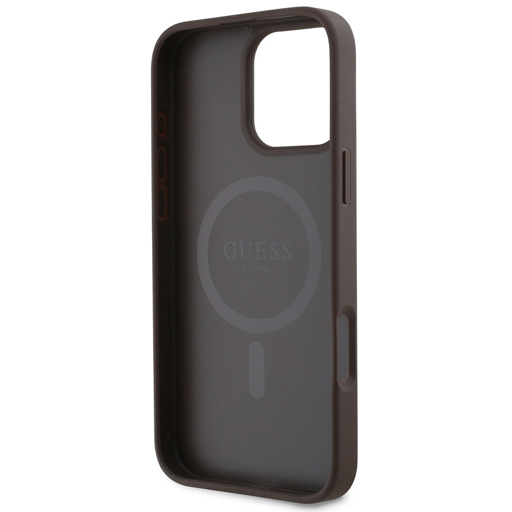 Apple iPhone 16 Pro Case Guess Original Licensed M-safe Charging Feature Small 4G Classic Cover Brown