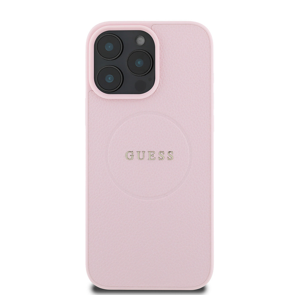 Apple iPhone 16 Pro Case Guess Original Licensed M-Safe Charging Feature Grained Cover Green with Text Logo