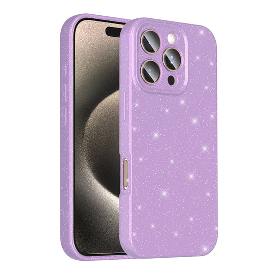 Apple iPhone 16 Pro Case Camera Protection Glitter Luxury Zore Cotton Cover Lilac