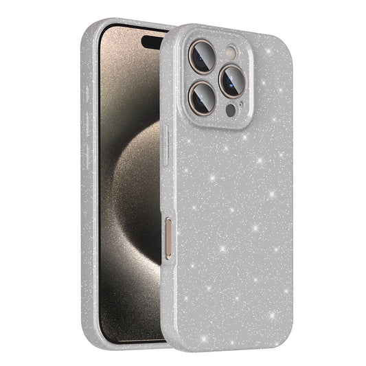 Apple iPhone 16 Pro Case Camera Protection Glitter Luxury Zore Cotton Cover Silver
