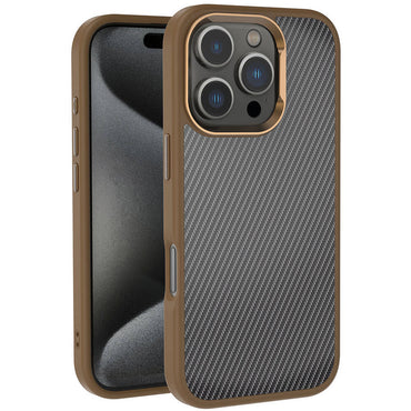 Apple iPhone 16 Pro Case Carbon Fiber Look Shiny Camera Frame Zore Venus Cover Black