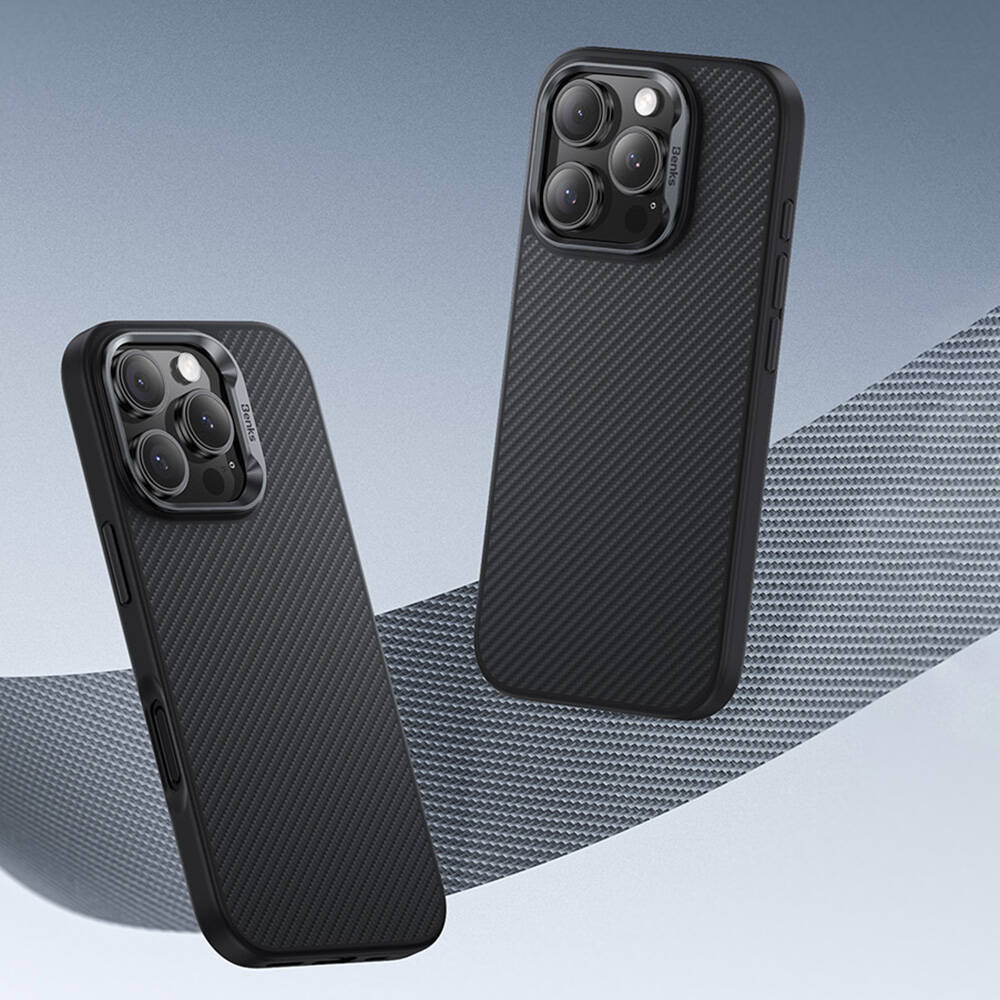 Apple iPhone 16 Pro Case Carbon Fiber M-Safe Charging Feature Benks Hybrid ArmorPro 600D Kevlar Cover Black