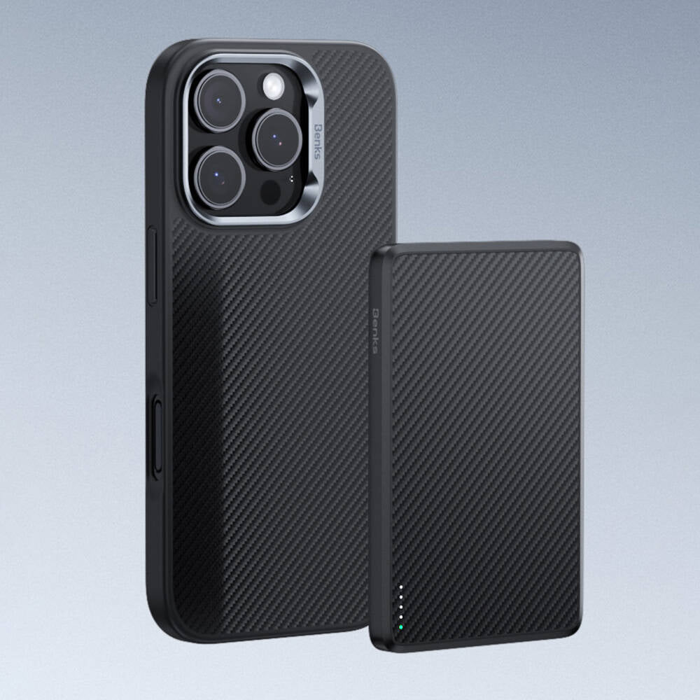 Apple iPhone 16 Pro Case Carbon Fiber M-Safe Charging Feature Benks Hybrid ArmorPro 600D Kevlar Cover Black