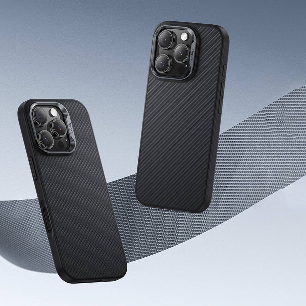 Apple iPhone 16 Pro Case Carbon Fiber M-Safe Charging Feature Benks Hybrid ArmorPro 600D Kevlar Cover Black