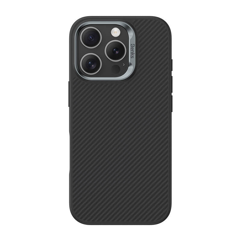 Apple iPhone 16 Pro Case Carbon Fiber M-Safe Charging Feature Benks Hybrid ArmorPro 600D Kevlar Cover Black
