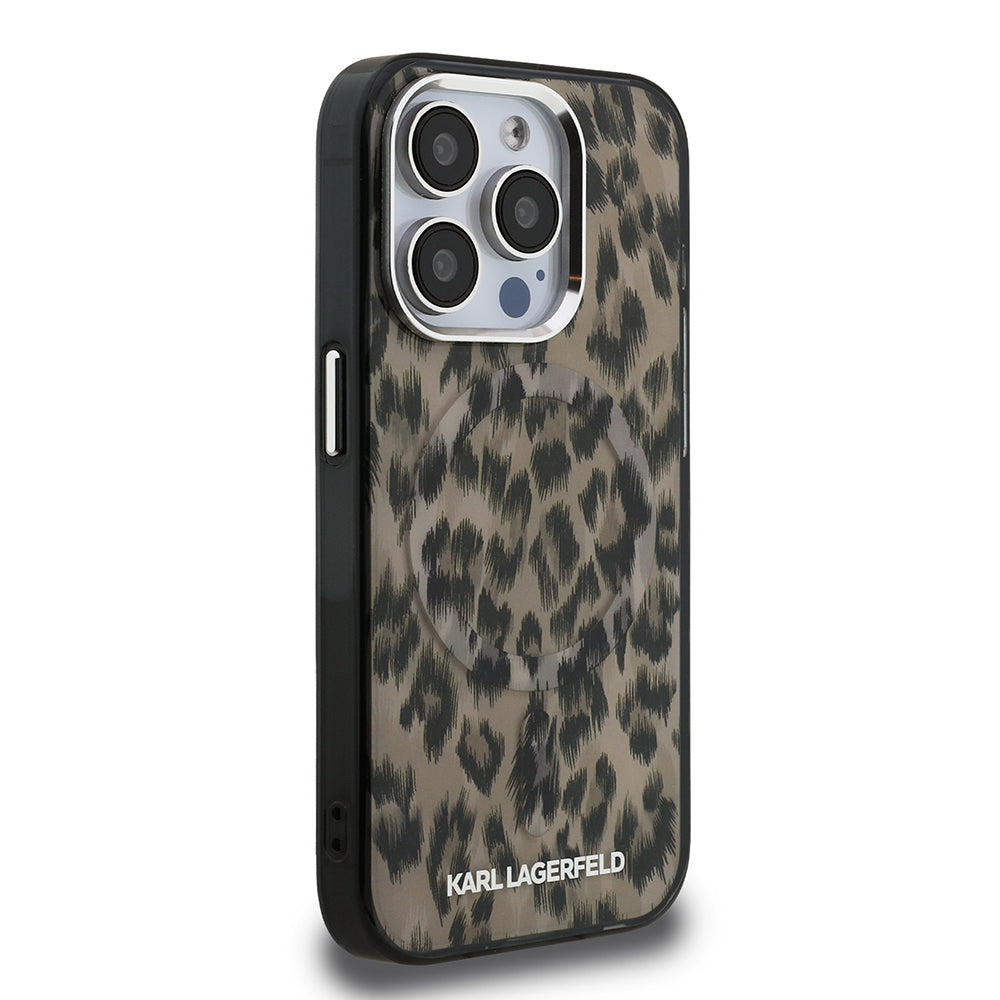 Apple iPhone 16 Pro Case Karl Lagerfeld Original Licensed IML Leopard Print Cover Brown