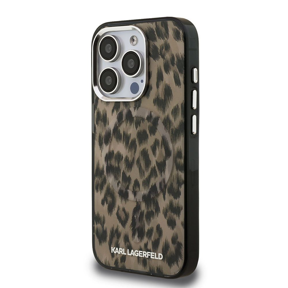 Apple iPhone 16 Pro Case Karl Lagerfeld Original Licensed IML Leopard Print Cover Brown