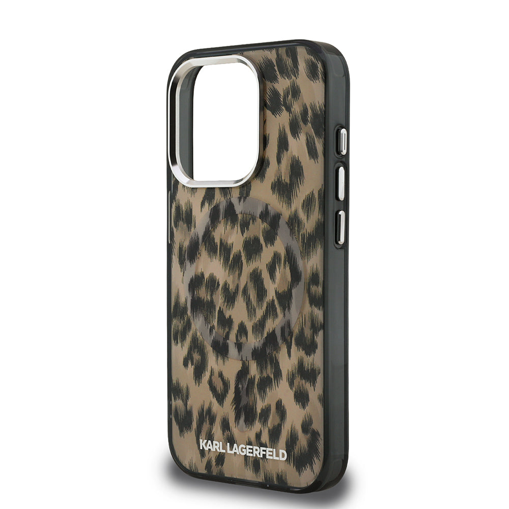 Apple iPhone 16 Pro Case Karl Lagerfeld Original Licensed IML Leopard Print Cover Brown