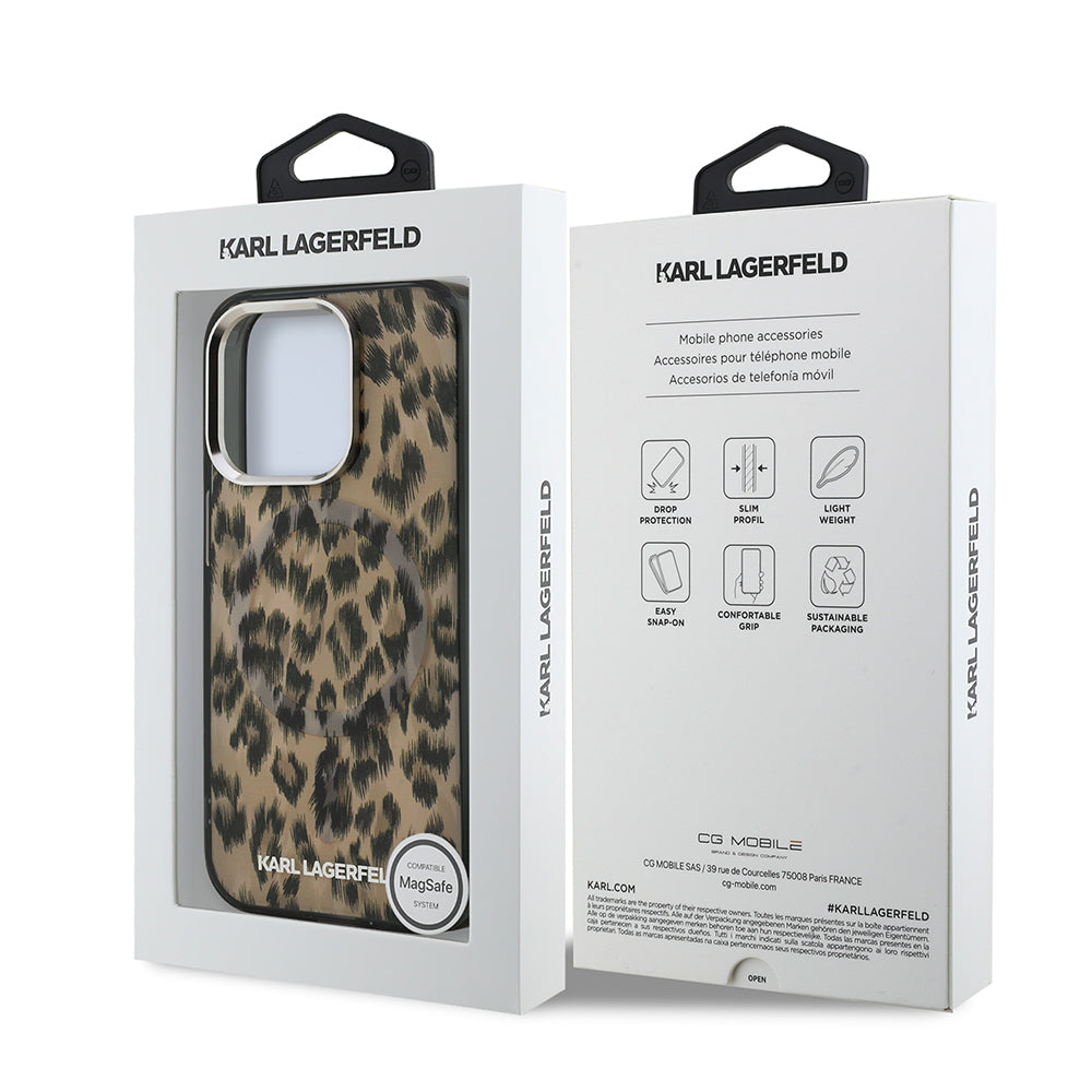 Apple iPhone 16 Pro Case Karl Lagerfeld Original Licensed IML Leopard Print Cover Brown