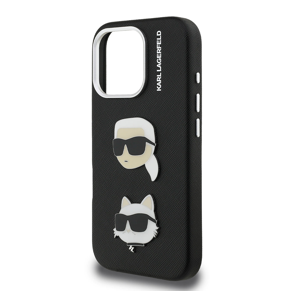Apple iPhone 16 Pro Case Karl Lagerfeld Original Licensed K&C Heads Pin Cover Black