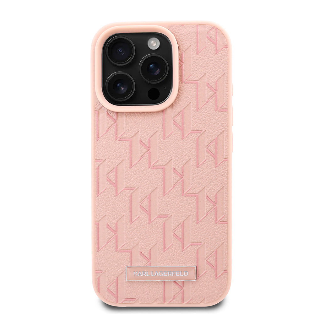 Apple iPhone 16 Pro Case Karl Lagerfeld Original Licensed M-Safe Charging Feature KL Printed Hot Stamp Cover Pink