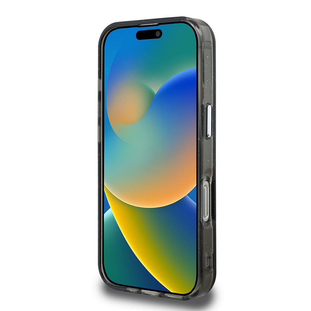 Apple iPhone 16 Pro Kılıf Karl Lagerfeld Orjinal Lisanslı Parlayan Simli Karl & Choupette Sketch Logo Kapak Siyah