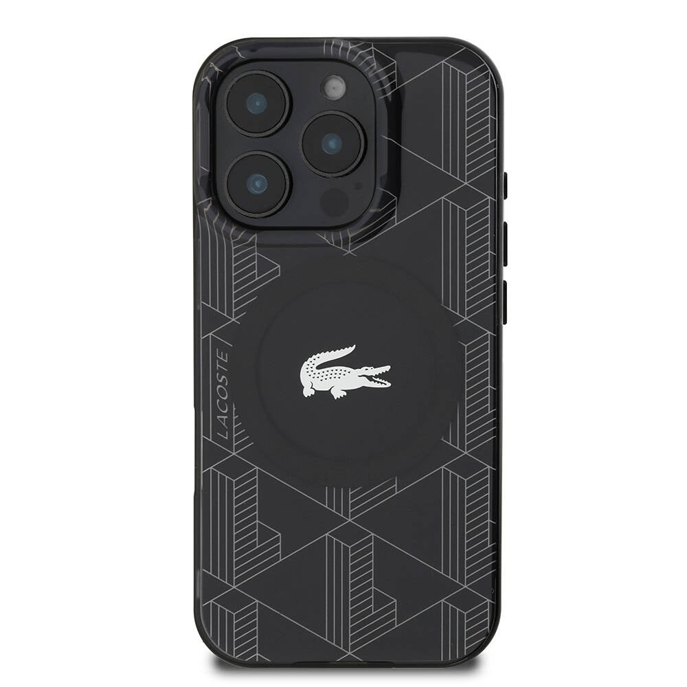 Apple iPhone 16 Pro Case Lacoste Original Licensed M-Safe Charging Feature IML Printed Silver Crocodile Logo Monogram Cover Green